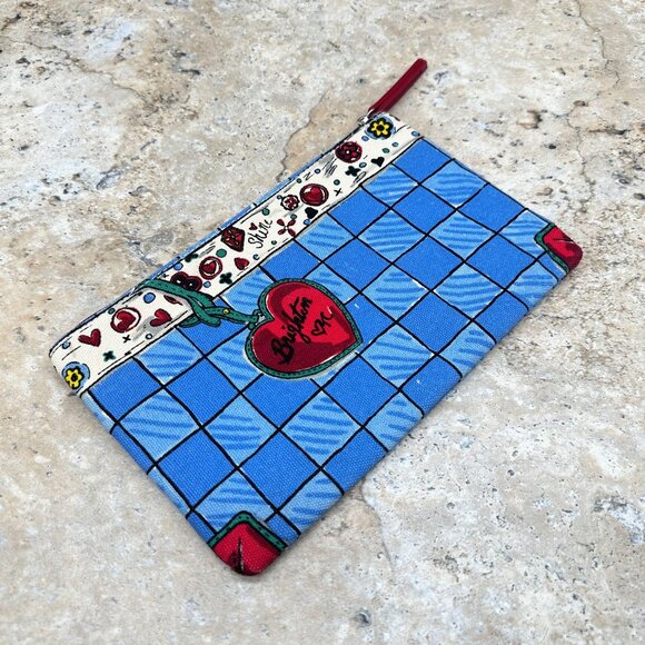 Brighton Womens Canvas Cosmetic Bag Zip Heart Bow Blue - Picture 3 of 8